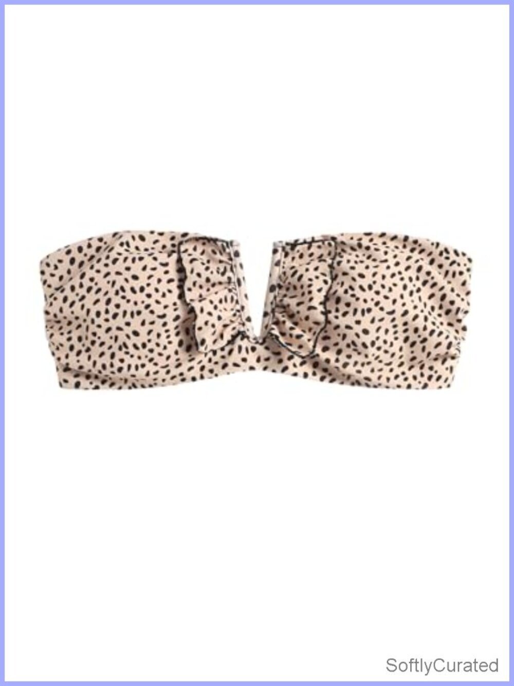 Strapless Bandeau Bikini Top Ribbed V-Wired Lace Up Ruffle Tie Back